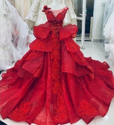 Glitter Sequins Long Red Quinceanera Dresses Ball Gown Princess Debut Gowns  For 16 Year Girl Prom Dr on Luulla